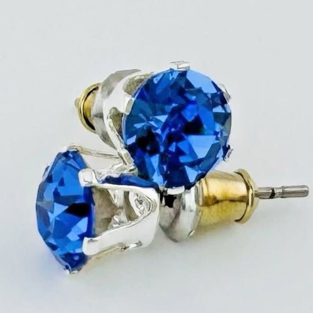 Swarovski Crystal Blue Stud Earrings 6mm Sterling Overlay New